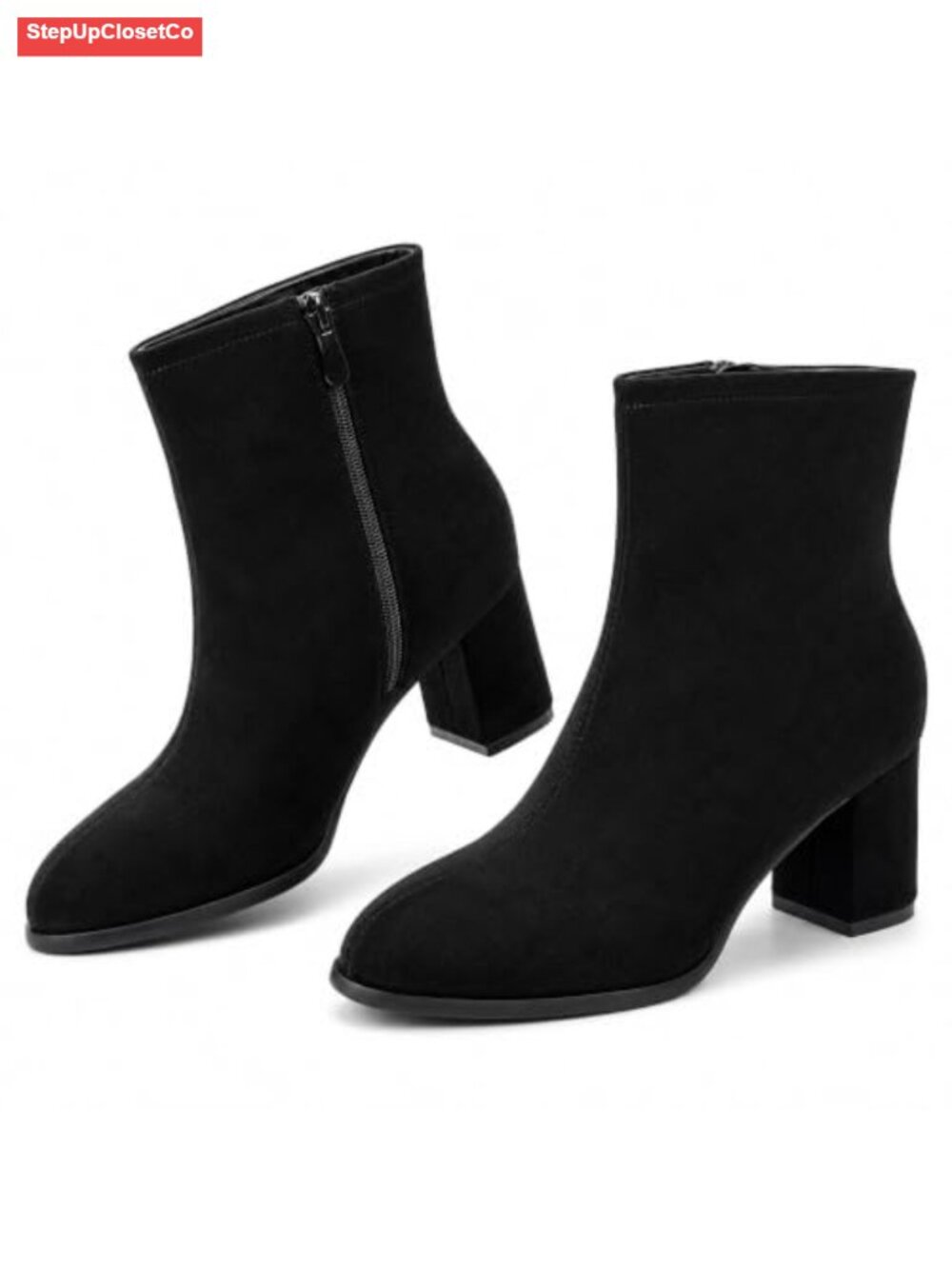 Pointed Toe Ankle Boots Chunky Block Low Heel Booties Shoes